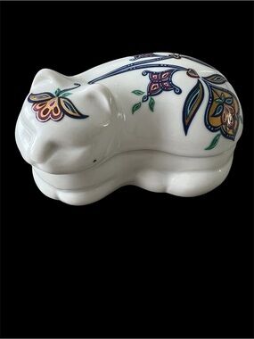 Vintage Byzantium Elizabeth Arden Sleeping Kitty Cat ceramic Trinket Box Japan